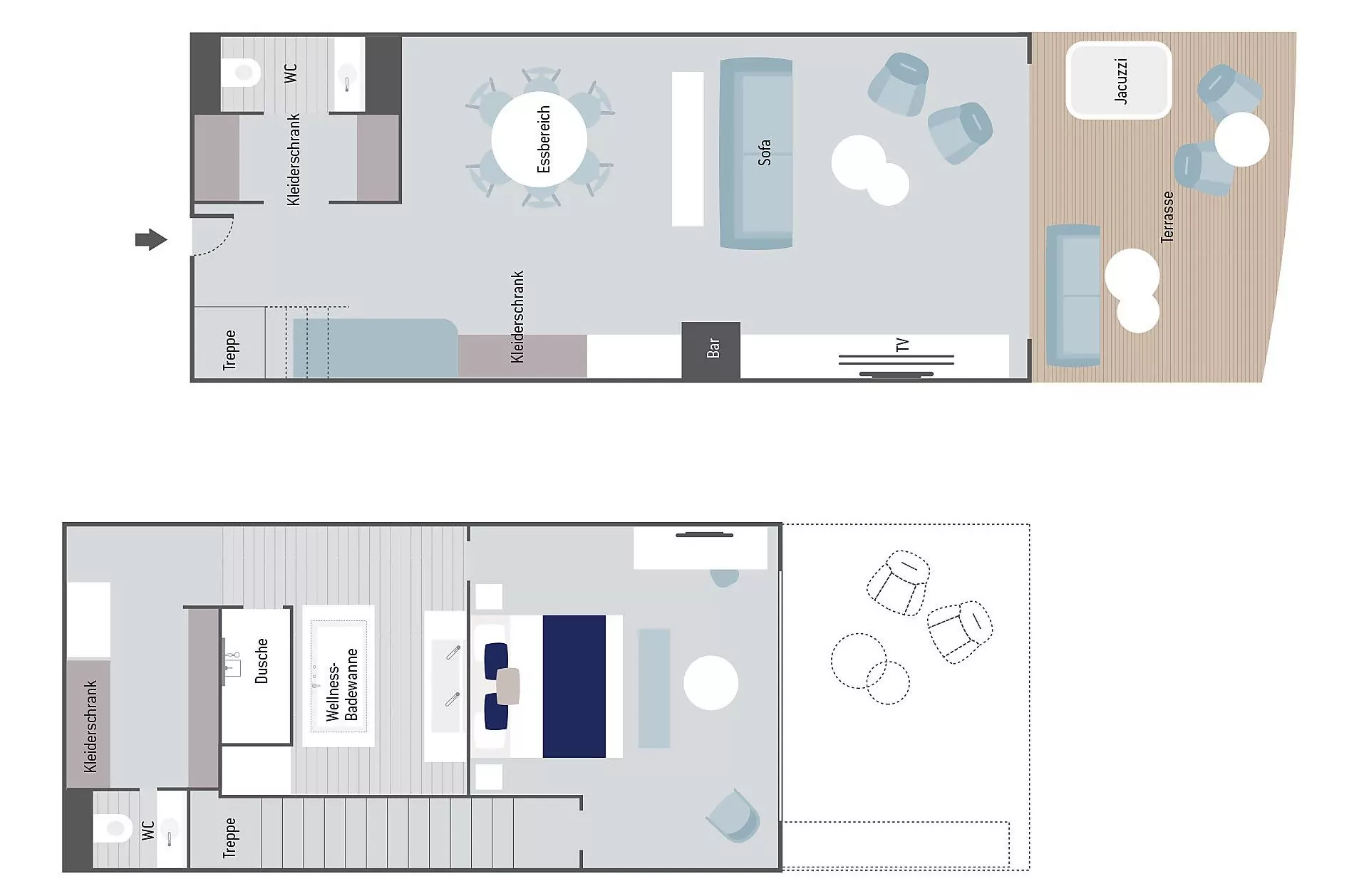 Suitenplan Suite Duplex auf der Le Commandant Charcot