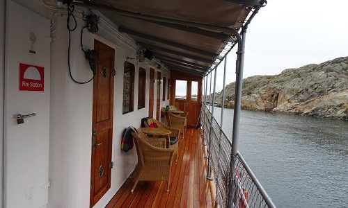 MS Wilhelm Tham auf dem Götakanal Brückendeck vor den Kabinen Kategorie A