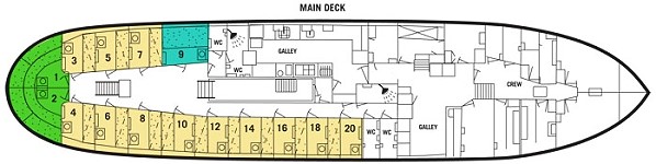 Deckplan Haupt Deck auf der M/S Juno auf dem Göta Kanal