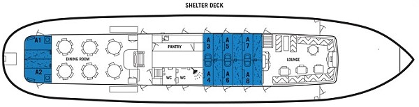 Deckplan Shelter Deck auf der M/S Juno auf dem Göta Kanal