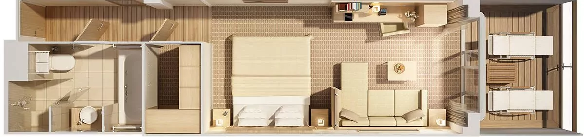Suitenplan der Veranda Suite auf dem Luxuskreuzfahrtschiff MS Europa 2