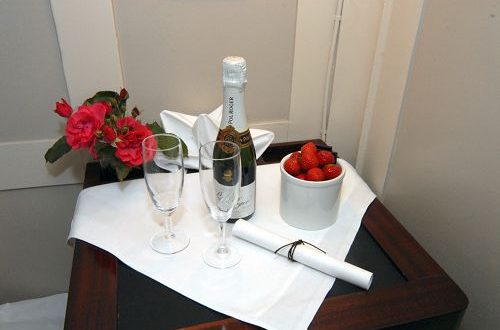 Gota Kanal Schiff M/S Diana Champagner und Obst zum Empfang in Kategorie A