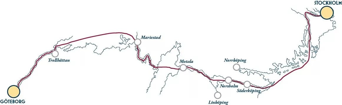 Klassische Kanalreise Karte Göta Kanal von Göteborg nach Stockholm