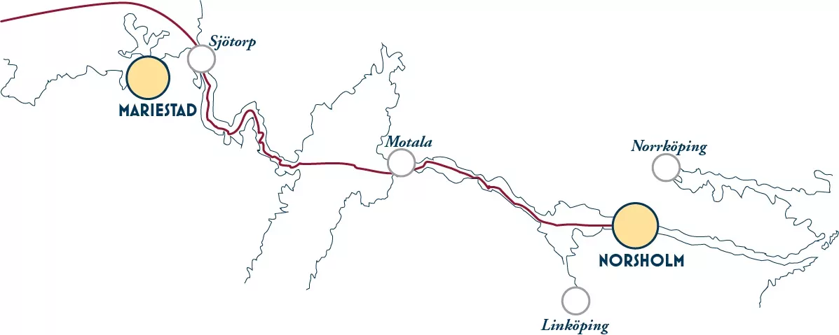 Göta Kanal Kart von Maiestad bis Norsholm
