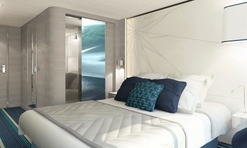 Deluxe Kabine Bett auf dem Luxuskreuzfahrtschiff Le Lyrial der Reederei Ponant