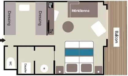Suitenplan Deluxe Suite auf dem Luxuskreuzfahrtschiff Le Lyrial der Reederei Ponant