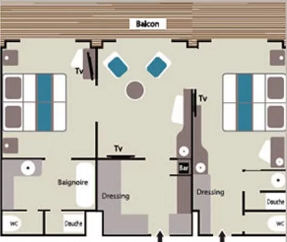 Suitenplan Grand Privilege Suite auf dem Luxuskreuzfahrtschiff Le Lyrial der Reederei Ponant