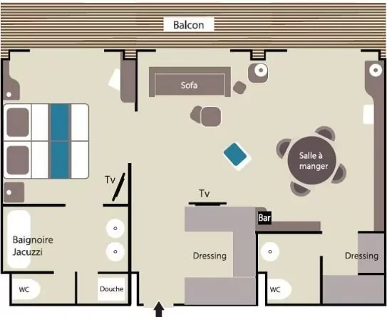 Suitenplan Owner Suite auf dem Luxuskreuzfahrtschiff Le Lyrial der Reederei Ponant