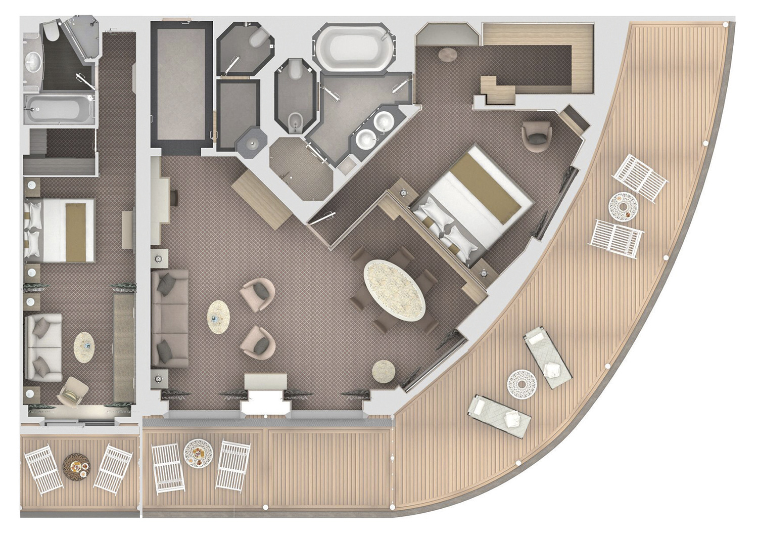 Suitenplan Grand Suite auf dem Luxuskreuzfahrtschiff Silver Moon der Reederei Silversea