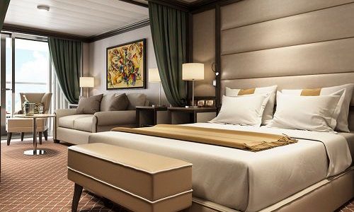 Schlaf- und Wohnbereich Superior Suite auf dem Luxuskreuzfahrtschiff Silver Moon der Reederei Silversea