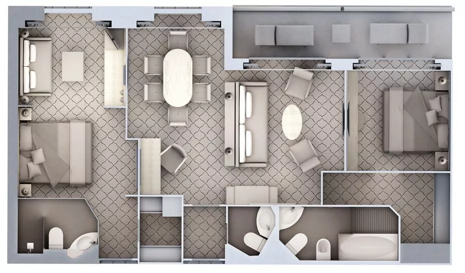 Suitenplan Owners Suite auf dem Luxuskreuzfahrtschif Silver Wind der Reederei Silversea