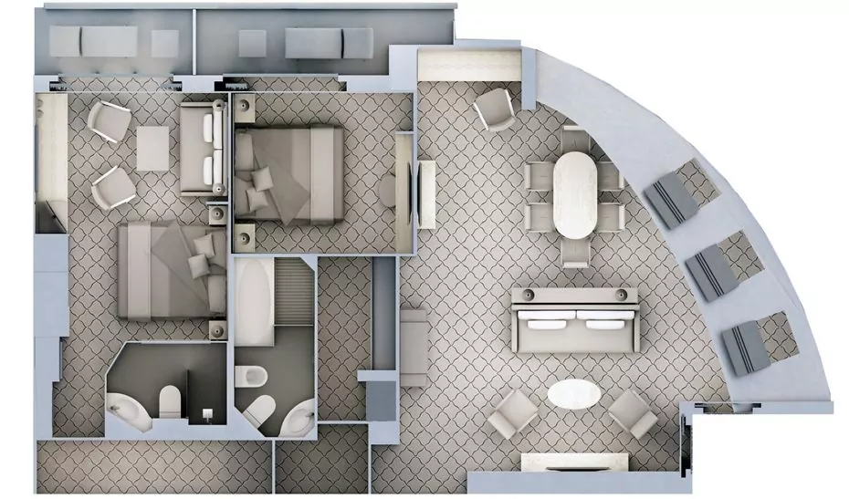 Suitenplan Grand Suite auf dem Luxuskreuzfahrtschif Silver Wind der Reederei Silversea