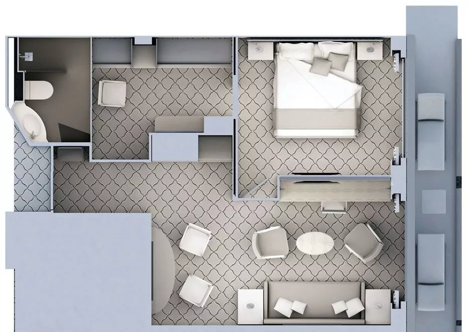 Suitenplan Medaillon Suite auf dem Luxuskreuzfahrtschif Silver Wind der Reederei Silversea