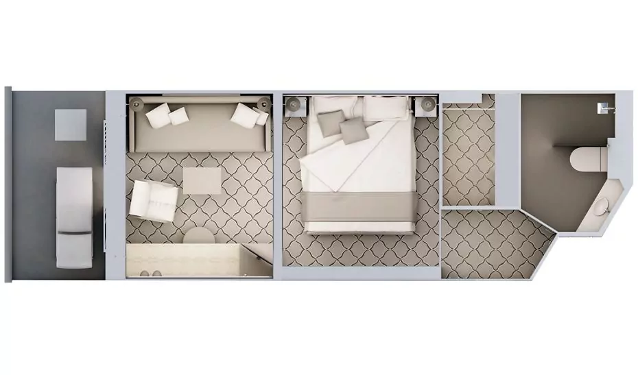 Suitenplan Veranda Suite auf dem Luxuskreuzfahrtschif Silver Wind der Reederei Silversea