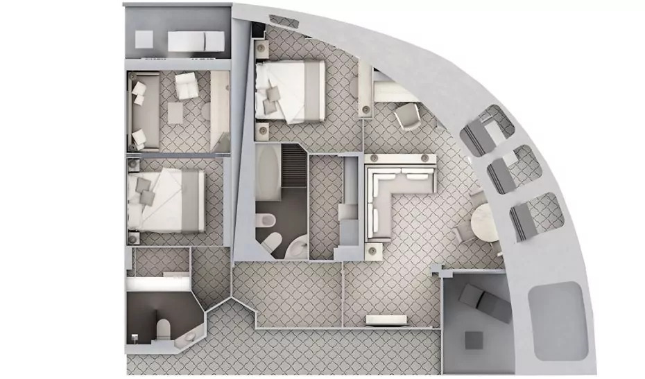 Suitenplan Royal Suite auf dem Luxuskreuzfahrtschif Silver Wind der Reederei Silversea