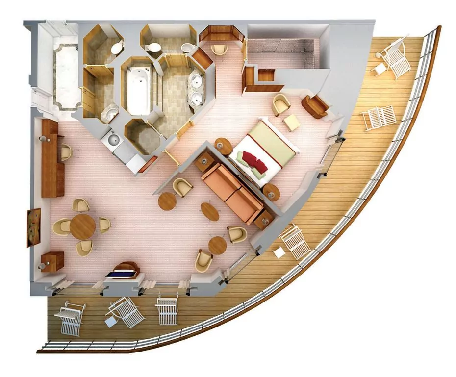 Suitenplan Grand Suite auf dem Silversea Luxuskreuzfahrtschiff Silver Spirit