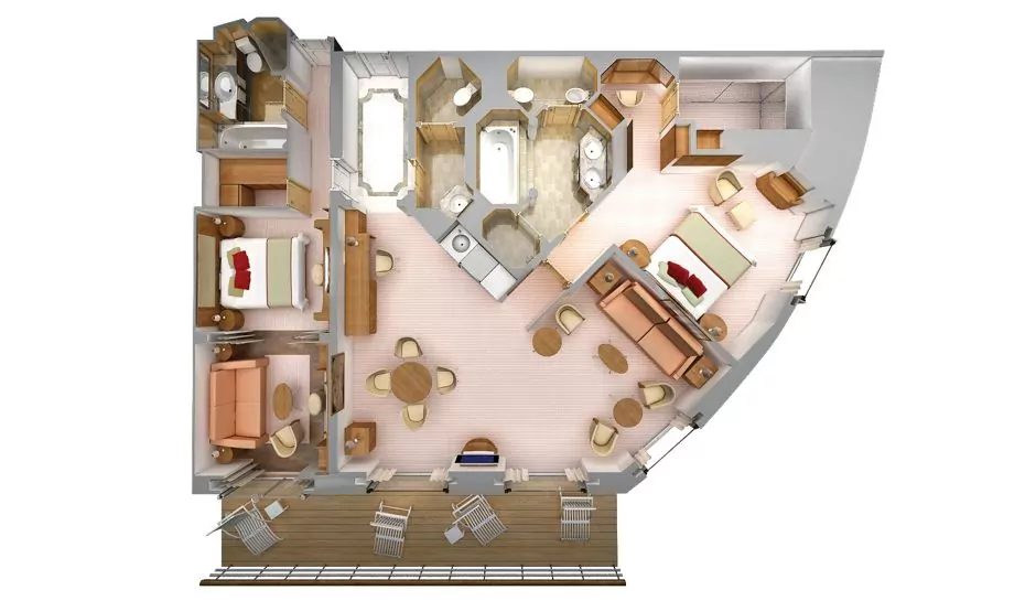 Suitenplan Royal Suite auf dem Silversea Luxuskreuzfahrtschiff Silver Spirit