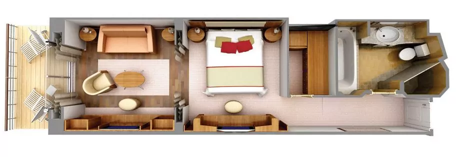 Suitenplan Veranda Suite auf dem Silversea Luxuskreuzfahrtschiff Silver Spirit
