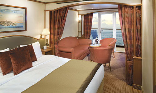 Schlaf- und Wohnbereich Veranda Suite auf dem Silversea Luxuskreuzfahrtschiff Silver Shadow