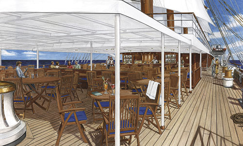Lido Deck auf dem Segelschiff Sea Cloud Spirit