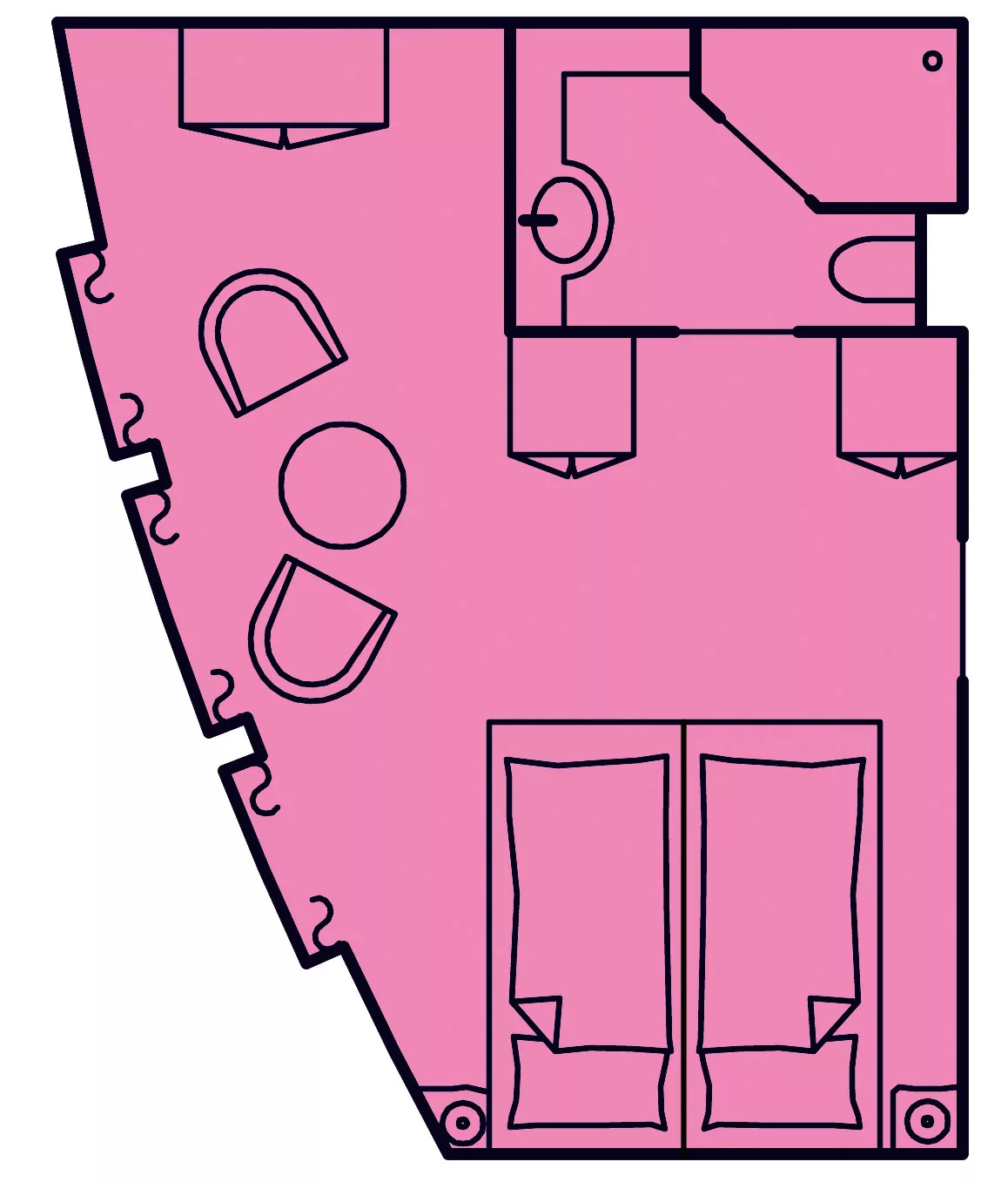 Suitenplan Deluxe Außenkabine Kategorie C auf dem Segelschiff Sea Cloud II