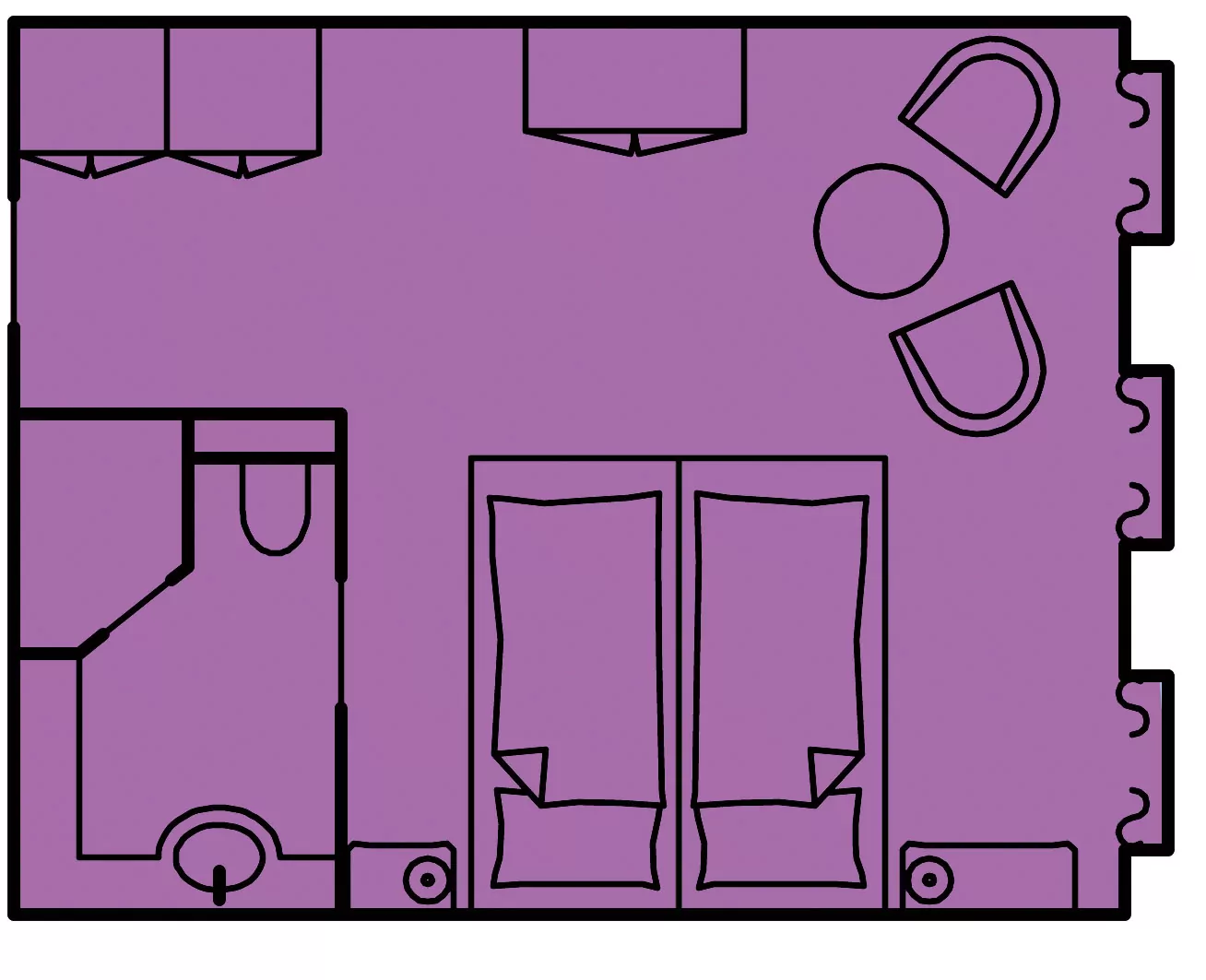 Suitenplan Kabine Kategorie D auf dem Segelschiff Sea Cloud II